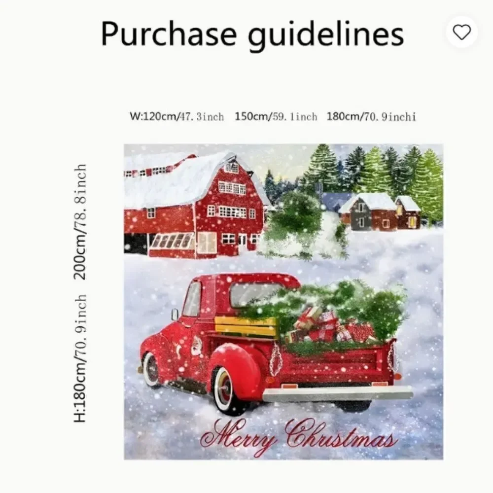 NEW! Christmas Vintage Red Truck Fabric Shower Curtain and Hooks Set Holidays